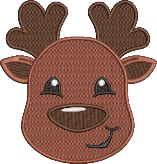 Smiling Reindeer Head Christmas Filled Machine Embroidery Design Digitized Pattern