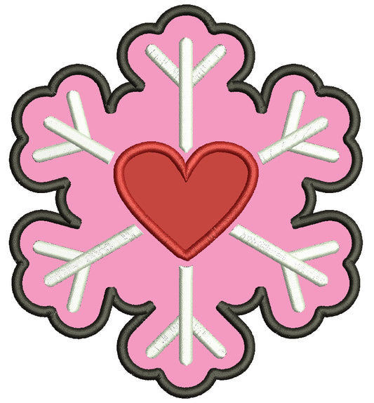 Snowflake With a Heart Valentine's Day Love Applique Machine Embroidery Design Digitized Pattern