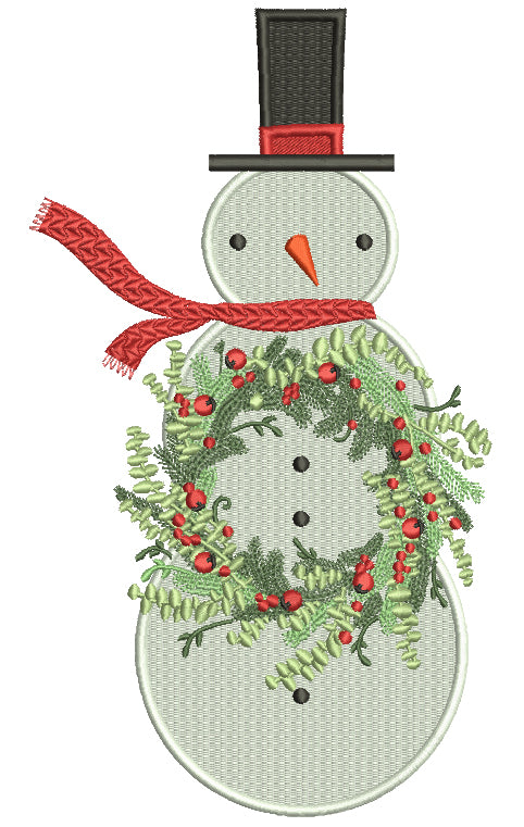 Snowman Holding Christmas Wreath Filled Machine Embroidery Design Digitized Pattern