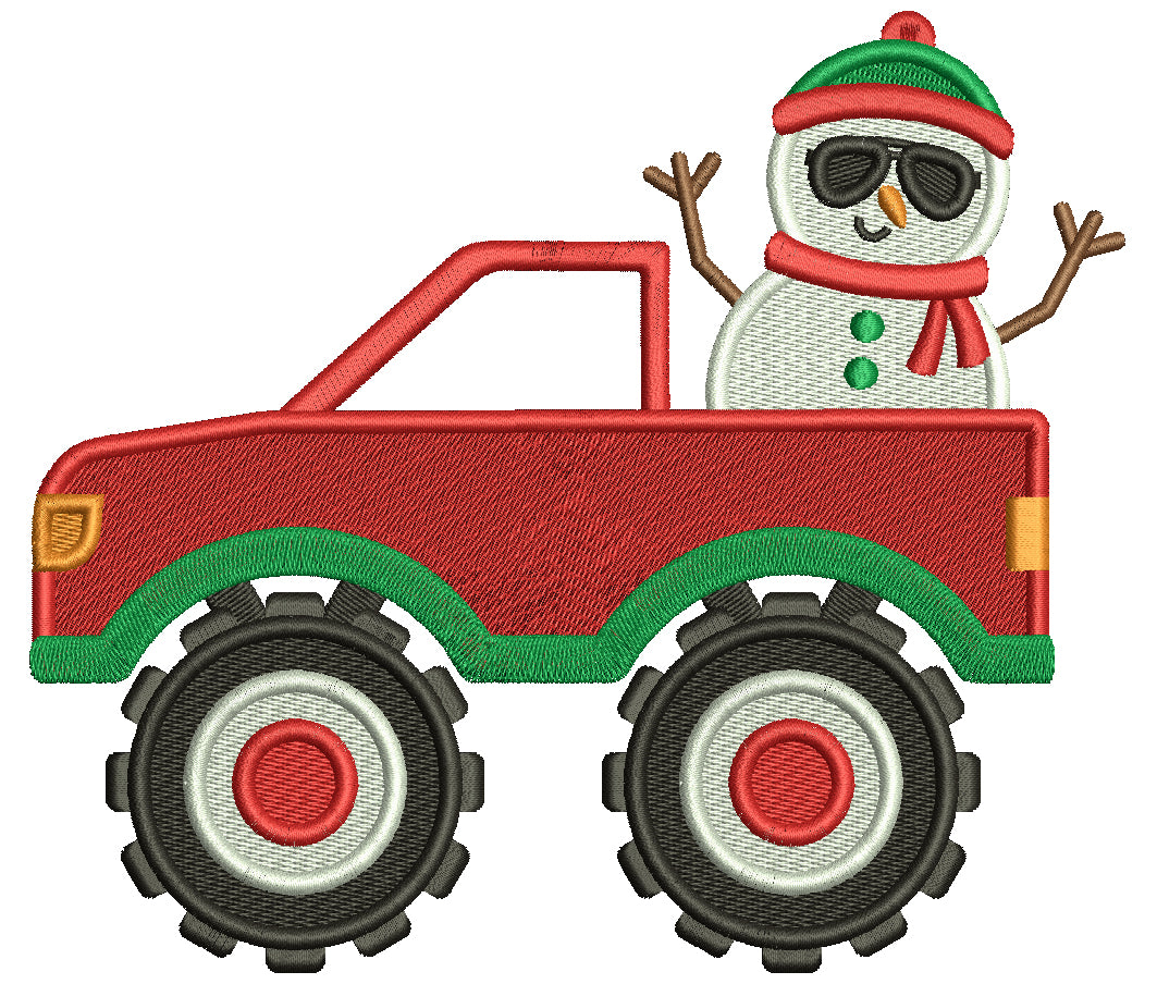 Snowman In The Truck Christmas Filled Machine Embroidery Design Digitized Pattern