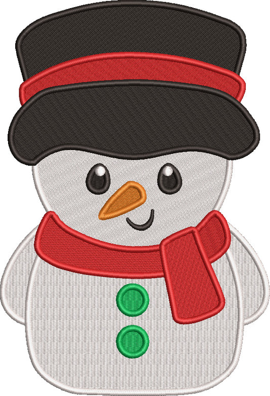 Snowman Wearing a Big Winter Hat Christmas Filled Machine Embroidery Design Digitized Pattern