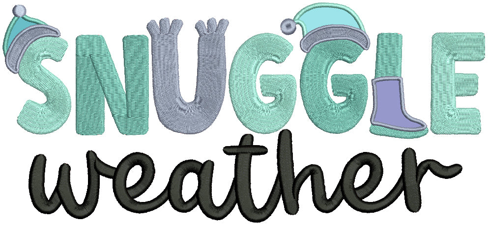 Snuggle Weather Scarf And Winter Hat Christmas Applique Machine Embroidery Design Digitized Pattern