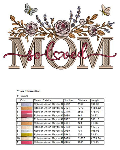 🌸💖 Mom Solved With Flowers – Filled Machine Embroidery Design 💖🌸