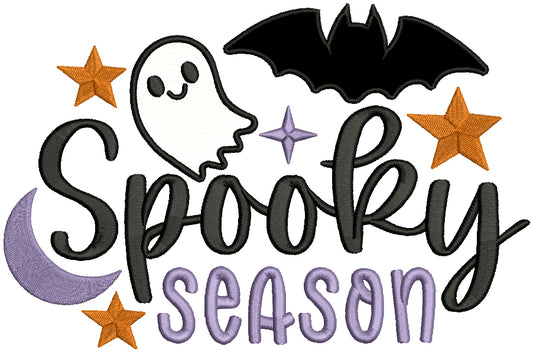 Spooky Season Ghost and Bat Halloween Applique Machine Embroidery Design Digitized Pattern