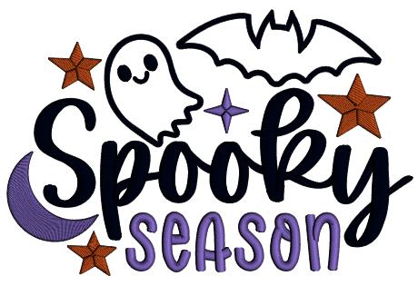 Spooky Season Ghost and Bat Halloween Applique Machine Embroidery Design Digitized Pattern