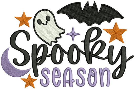 Spooky Season Ghost and Bat Halloween Filled Machine Embroidery Design Digitized Pattern