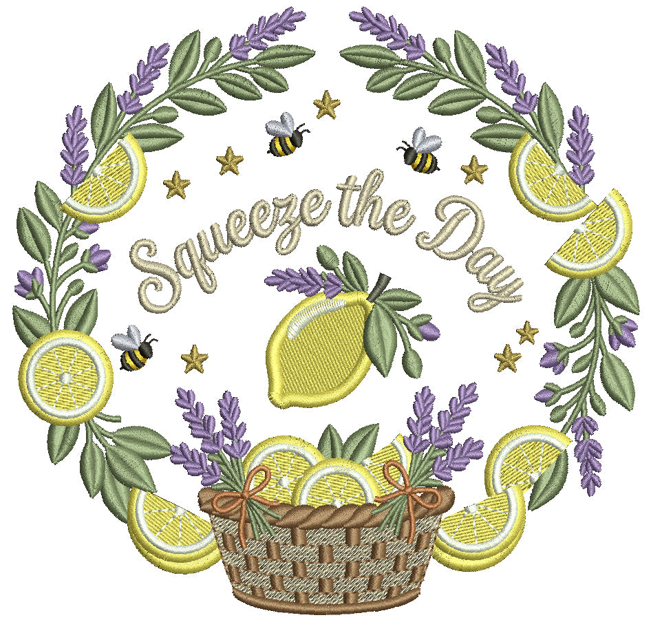 Squeeze the Day Lemons and Bees Summer Filled Machine Embroidery Design Digitized Pattern