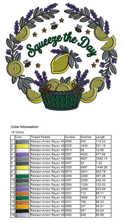 Squeeze the Day Lemons and Bees Summer Filled Machine Embroidery Design Digitized Pattern