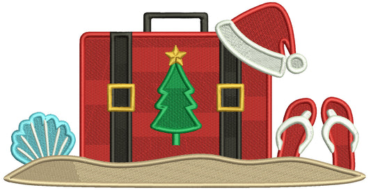 Suitcase On The Beach Christmas In July Filled Machine Embroidery Design Digitized Pattern
