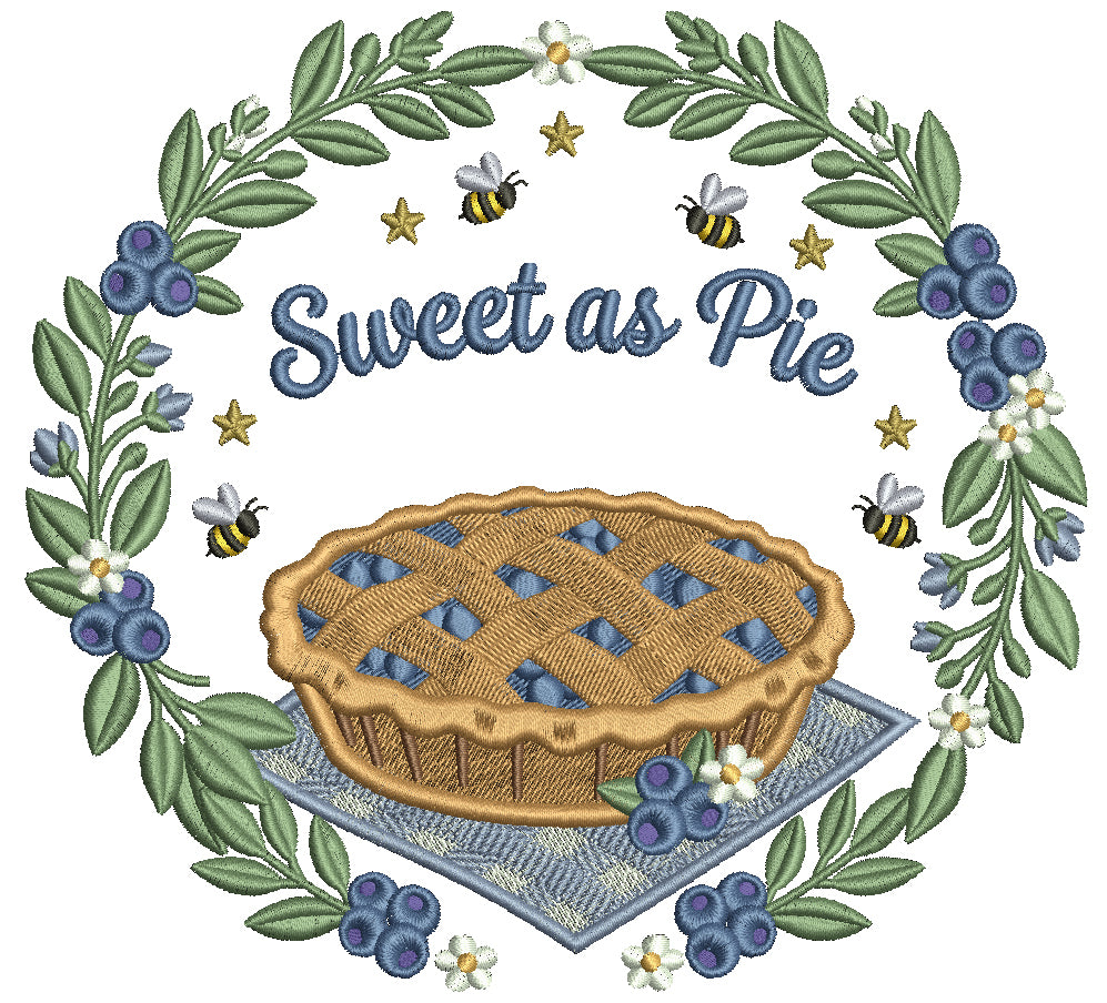 Sweet Pie Bees and Blueberries Country Filled Machine Embroidery Design Digitized Pattern