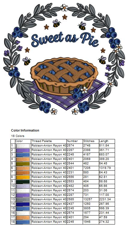 Sweet Pie Bees and Blueberries Country Filled Machine Embroidery Design Digitized Pattern