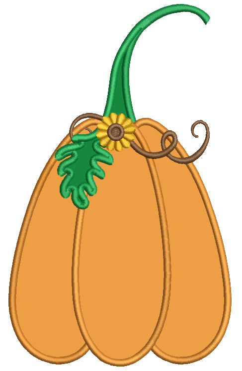 Tall Pumpkin With a Flower Fall Applique Machine Embroidery Design Digitized Pattern