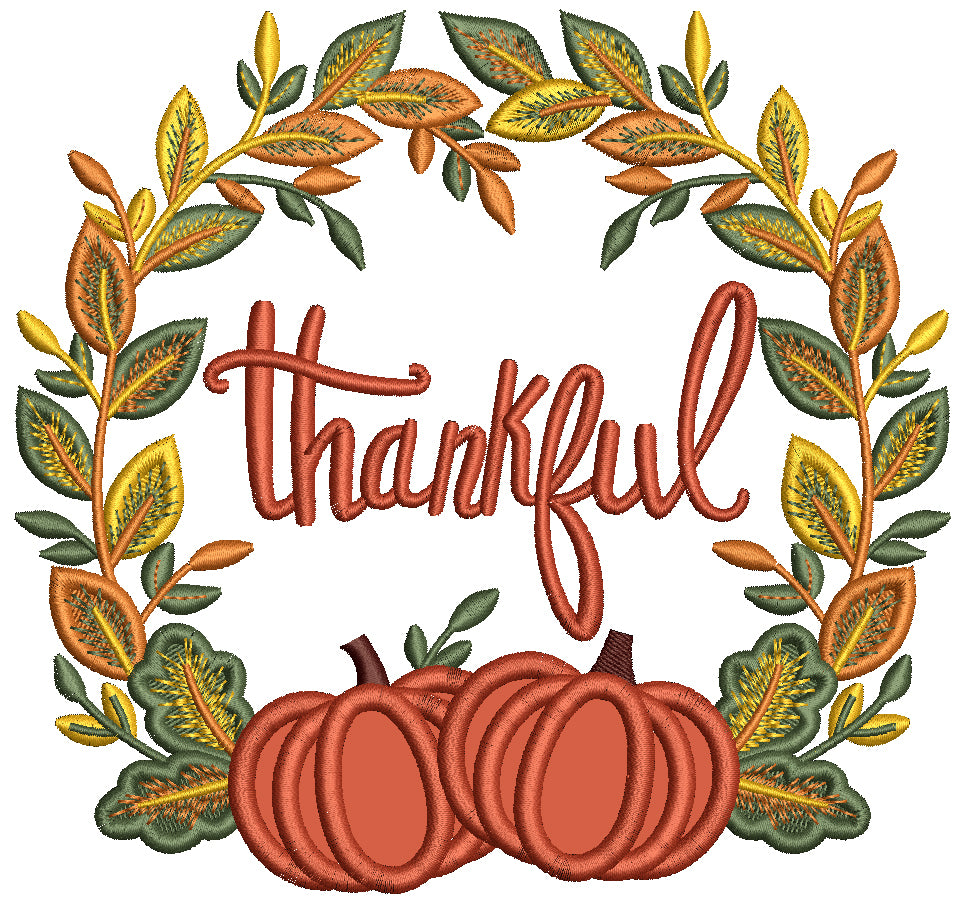 Thankful Thanksgiving Wreath With Pumpkins Applique Machine Embroidery Design Digitized Pattern