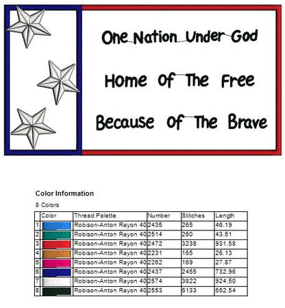 One Nation Under God Home of the Free Because of the Brave Patriotic Independence Day 4th of July Applique Machine Embroidery Design Digitized Pattern