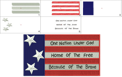 One Nation Under God Home of the Free Because of the Brave Patriotic Independence Day 4th of July Filled Machine Embroidery Design Digitized Pattern