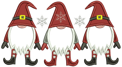 Three Christmas Gnomes Applique Machine Embroidery Design Digitized Pattern