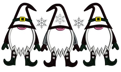 Three Christmas Gnomes Applique Machine Embroidery Design Digitized Pattern