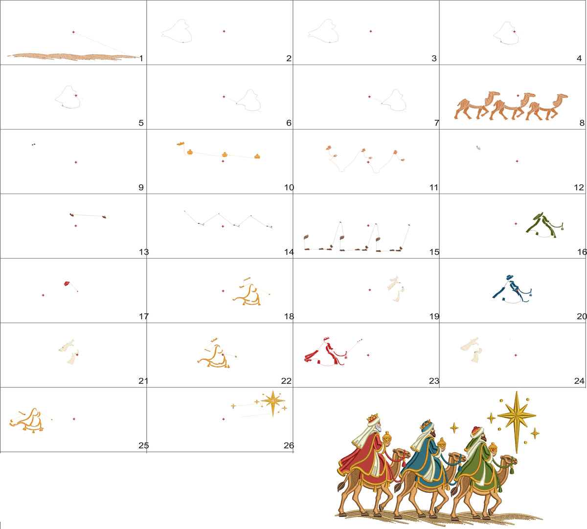 Nativity Scene Three Wise Men Christmas Machine Embroidery Design - Applique