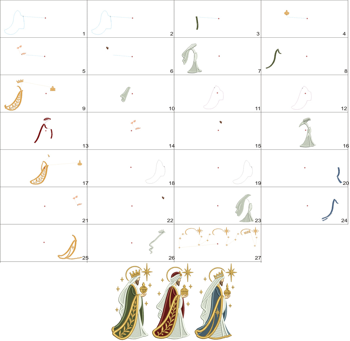 Three Wise Men Nativity Scene Machine Embroidery Design - Applique Pattern