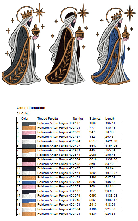 Three Wise Men Nativity Scene Machine Embroidery Design - Filled Pattern