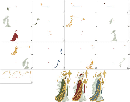 Three Wise Men Nativity Scene Machine Embroidery Design - Filled Pattern