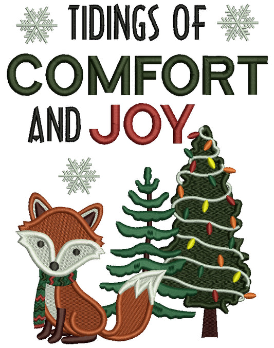 Tidings Of Comfort And Joy Fox and Christmas Tree Filled Machine Embroidery Design Digitized Pattern