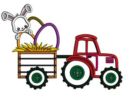 Tractor With Bunny And Easter Eggs Applique Machine Embroidery Design Digitized Pattern