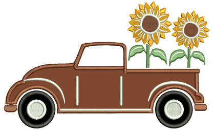 Truck With Two Sunflowers Fall Applique Machine Embroidery Design Digitized Pattern