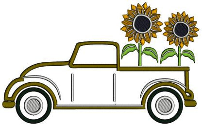 Truck With Two Sunflowers Fall Applique Machine Embroidery Design Digitized Pattern