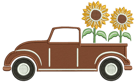 Truck With Two Sunflowers Fall Filled Machine Embroidery Design Digitized Pattern