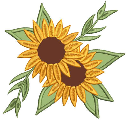 Two Sunflowers Applique Machine Embroidery Design Digitized Pattern