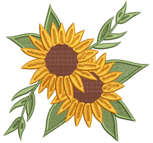 Two Sunflowers Filled Machine Embroidery Design Digitized Pattern