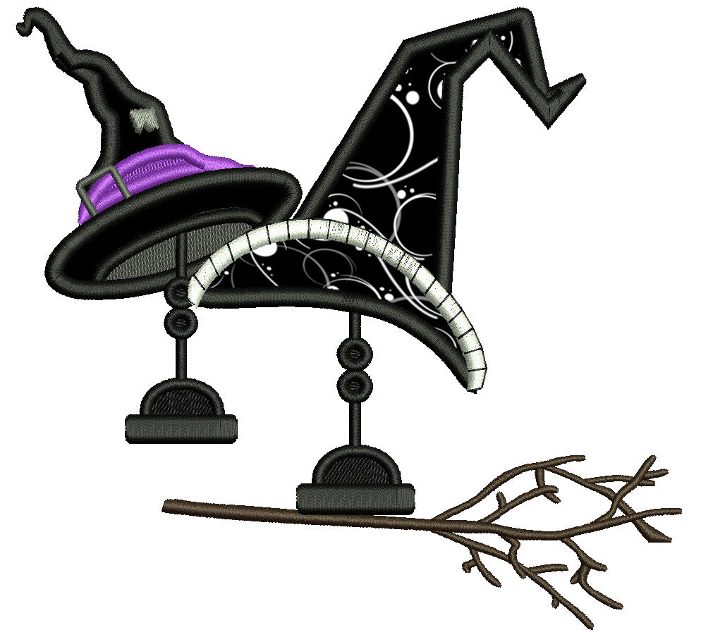 Two Witch Hats And a Branch Halloween Applique Machine Embroidery Design Digitized Pattern