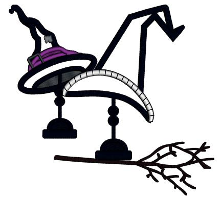 Two Witch Hats And a Branch Halloween Applique Machine Embroidery Design Digitized Pattern