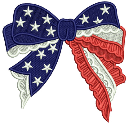 USA American Flag with a Bow Patriotic 4th of July Independence Day Filled Machine Embroidery Design Digitized Pattern