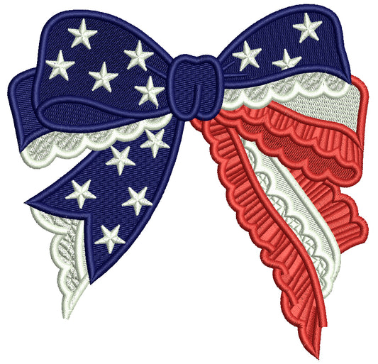 USA American Flag with a Bow Patriotic 4th of July Independence Day Filled Machine Embroidery Design Digitized Pattern