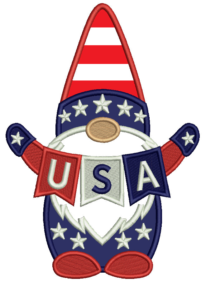 USA Patriotic Gnome 4th of July Independence Day Applique Machine Embroidery Design Digitized Pattern