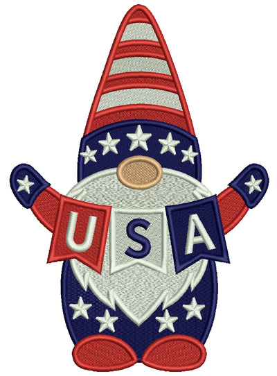 USA Patriotic Gnome 4th of July Independence Day Filled Machine Embroidery Design Digitized Pattern
