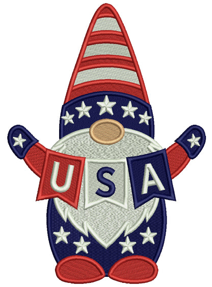 USA Patriotic Gnome 4th of July Independence Day Filled Machine Embroidery Design Digitized Pattern