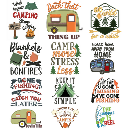 Camping and Fishing Machine Embroidery Designs Set - 23 Designs