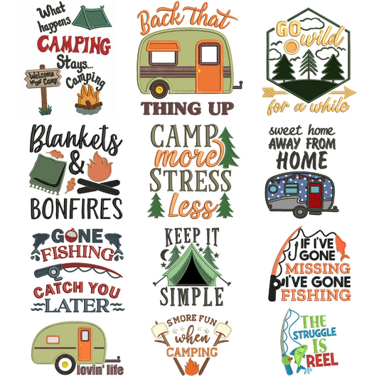 Camping and Fishing Machine Embroidery Designs Set - 23 Designs