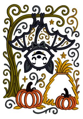 Upside Down Bat Halloween Applique Machine Embroidery Design Digitized Pattern