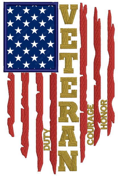 Veteran Duty Courage Honor American Flag Patriotic Applique Machine Embroidery Design Digitized Pattern