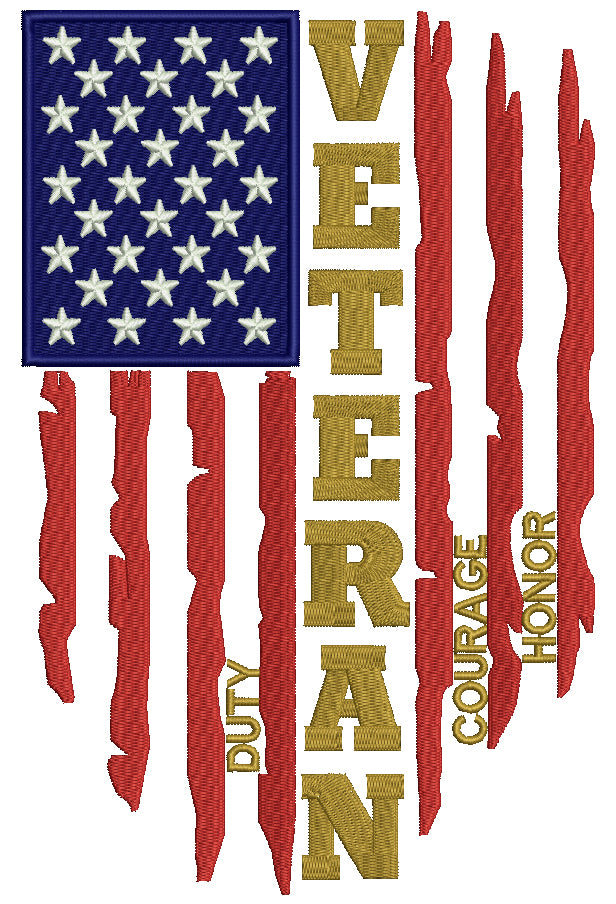 Veteran Duty Courage Honor American Flag Patriotic Filled Machine Embroidery Design Digitized Pattern