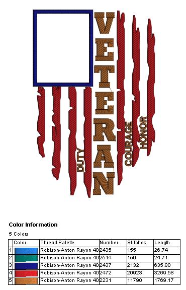 Veteran Duty Courage Honor American Flag Patriotic Applique Machine Embroidery Design Digitized Pattern