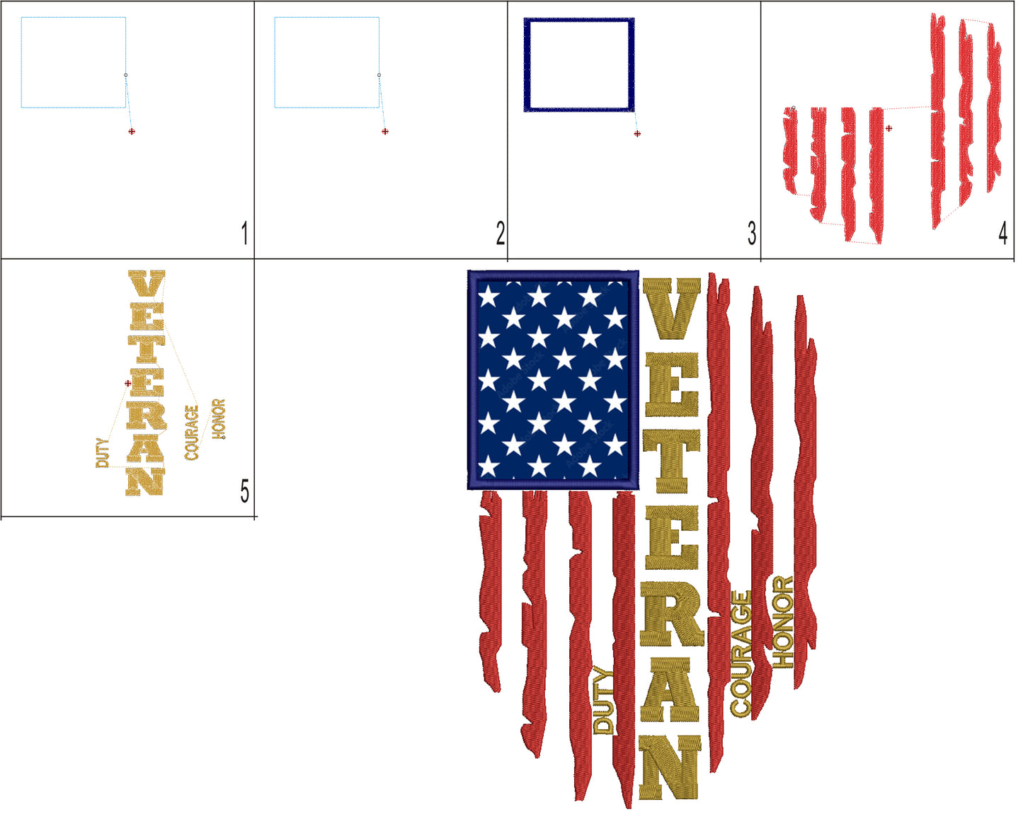 Veteran Duty Courage Honor American Flag Patriotic Applique Machine Embroidery Design Digitized Pattern