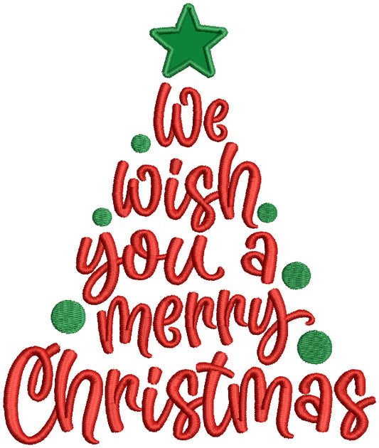 We Wish You a Merry Christmas Tree With a Star Applique Machine Embroidery Design Digitized Pattern