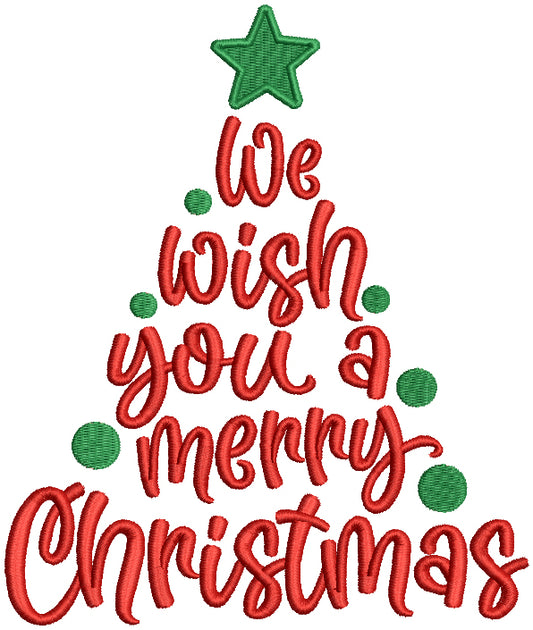 We Wish You a Merry Christmas Tree With a Star Filled Machine Embroidery Design Digitized Pattern