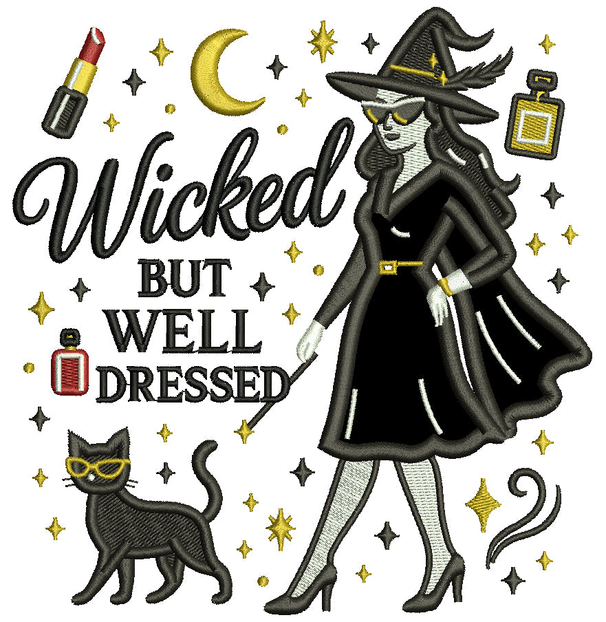 Wicked But Well Dressed Witch Halloween Applique Machine Embroidery Design Digitized Pattern