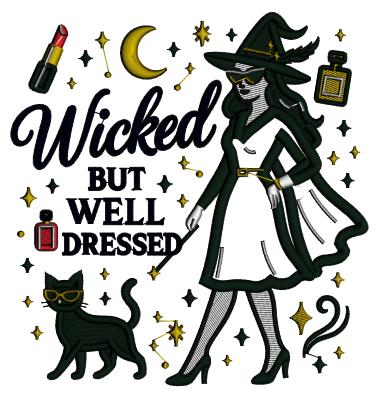 Wicked But Well Dressed Witch Halloween Applique Machine Embroidery Design Digitized Pattern